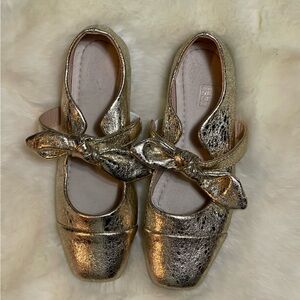 Gold Bow Women’s Ballet Bow Square Toe Flat Shoes